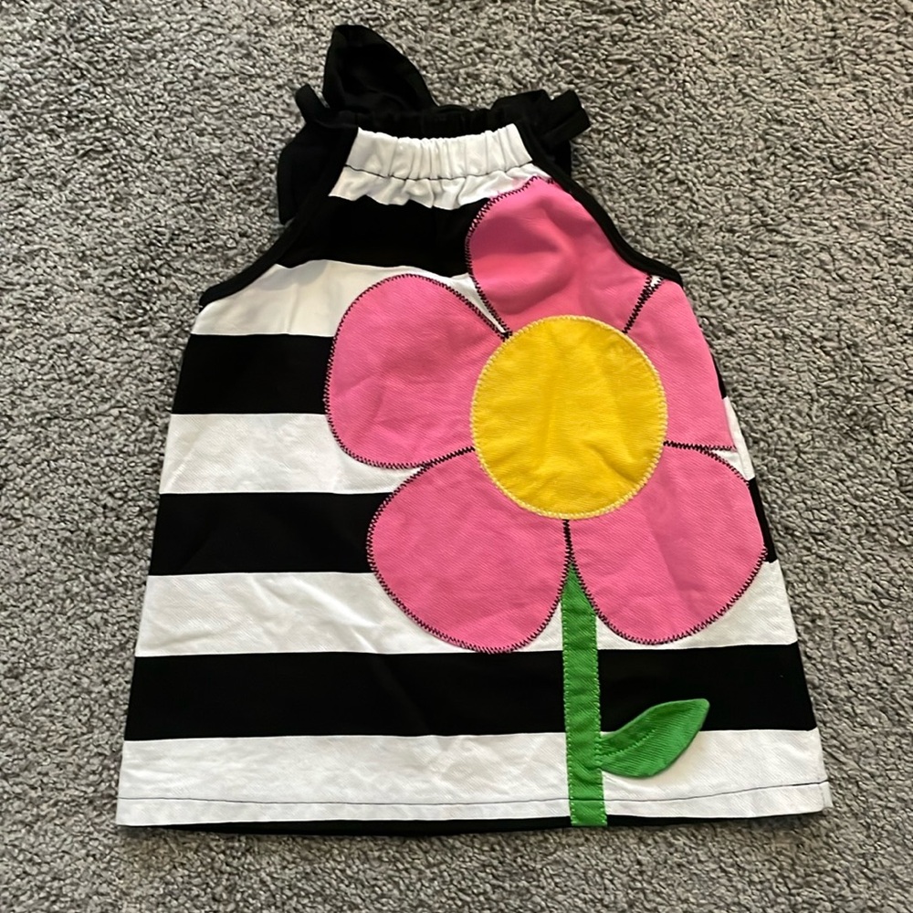 Mudpie Black White Striped Pink Flower Dress